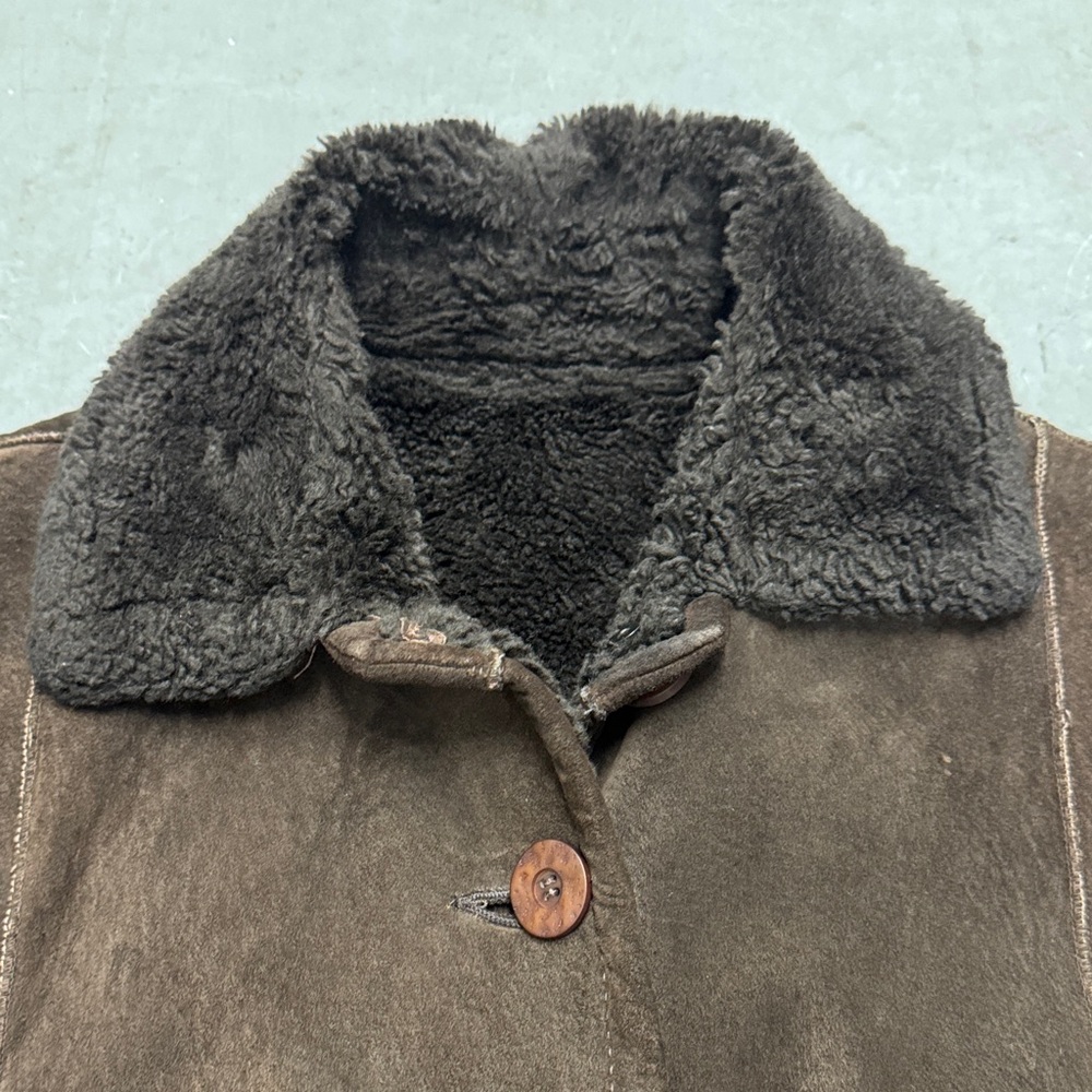 Vintage Brown Suede Leather Jacket with Faux Fur Collar Women’s XS - Picture 3 of 7